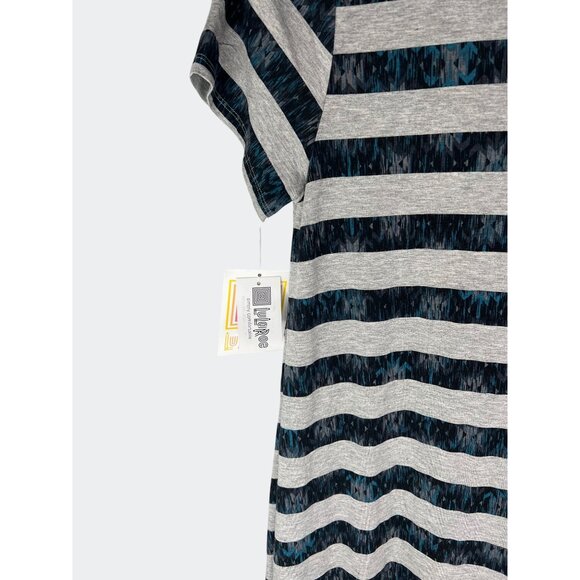 LuLaRoe Carly Striped Short Sleeve High-Low Dress Gray & Teal Comfortable Small - Picture 8 of 14